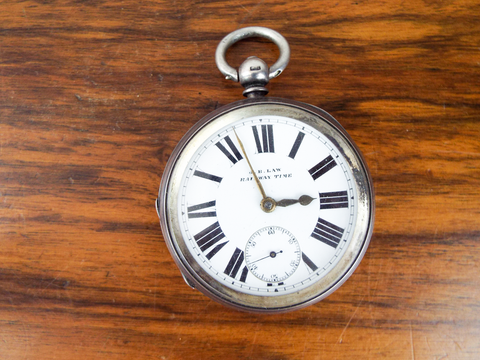 Antique English Sterling Silver Open Face Pocket Watch Victorian J B Law Railway