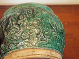 Antique Chinese Green Glazed Ginger Jar 6" Clay Container Old Kitchen Home Decor