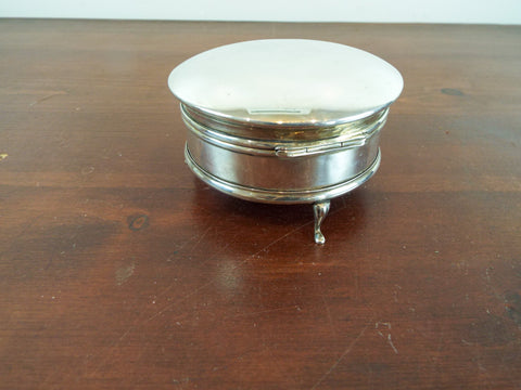 Antique Art Deco English Sterling Silver 3 Leg Round Pill Box Sydney & Co 1924
