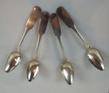 Antique 19th C American German Coin Silver Teaspoons Set Of 4 Fiddleback Design