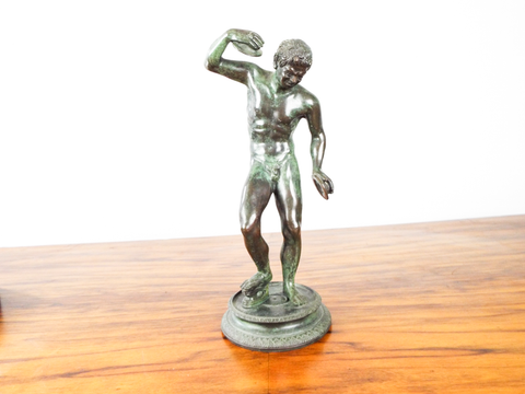 Antique 19th C 10" Bronze Art Sculpture Satyr Faun With Cymbals After Duchemin