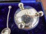 Antique Victorian Cased English Sterling Silver Salt Cellars & Spoons 1889 H & T