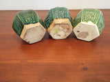 Antique Set Of 3 Chinese Glazed Ginger Jars Hexagonal Clay Containers Home Decor