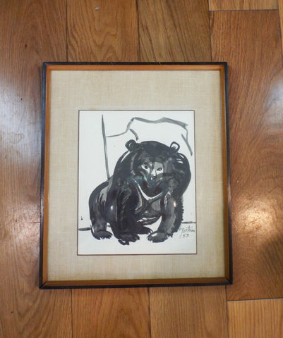 Jirayr Zorthian 1953 California Artist Signed Ink Art Vintage Bear Animal