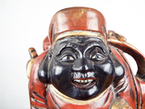 Antique Asian Wooden Art Sculpture Three Star Gods Polychromed Red Black Gold