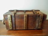 Vintage WW2 British Military Officers Heavy Leather Travel Trunk Case Lt Poupard