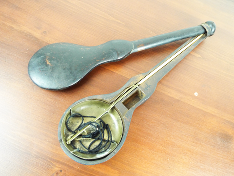 Antique Chinese Opium Scales 19thC Wooden Travel Set Bone Handle Signed Stamped