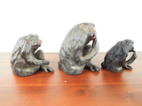 Antique Set Of 3 Japanese Carved Wooden Monkeys 1920s Showa Period Sculptures