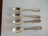 Antique 19th C American German Coin Silver Teaspoons Set Of 4 Fiddleback Design