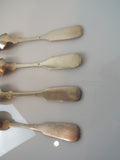 Antique 19th C American German Coin Silver Teaspoons Set Of 4 Fiddleback Design
