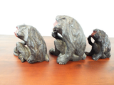 Antique Set Of 3 Japanese Carved Wooden Monkeys 1920s Showa Period Sculptures