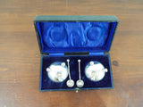 Antique Victorian Cased English Sterling Silver Salt Cellars & Spoons 1889 H & T