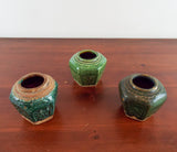 Antique Set Of 3 Chinese Glazed Ginger Jars Hexagonal Clay Containers Home Decor