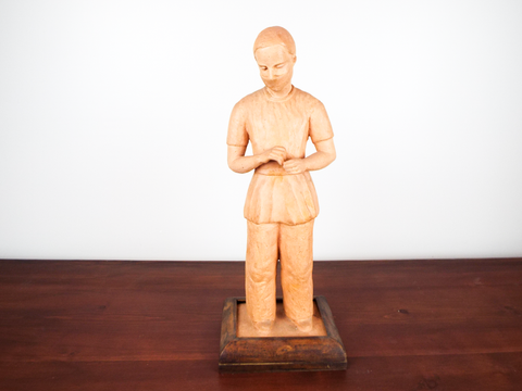 Vintage 1940s Art Sculpture European Terracotta Masked Medic Signed E Kloister
