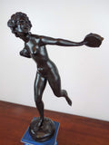 Vintage German Bronze Sculpture Bacchante Dancing Female Signed Lina Muller 1930