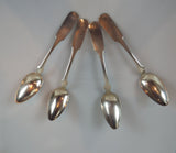 Antique 19th C American German Coin Silver Teaspoons Set Of 4 Fiddleback Design