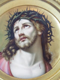 Antique Porcelain Round Plaque Jesus Wears Crown Of Thorns Framed German Art