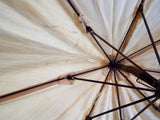 Antique Victorian Folding Carriage Cream Parasol Ebony Handle Sunbrella 1870s