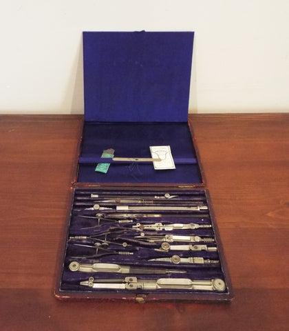 Antique Edwardian English Stanley Cased Mixed Draftman Tool Drawing Set Complete