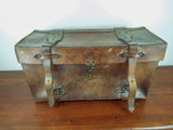 Vintage WW2 British Military Officers Heavy Leather Travel Trunk Case Lt Poupard