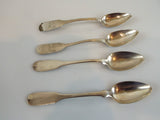 Antique 19th C American German Coin Silver Teaspoons Set Of 4 Fiddleback Design
