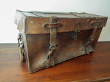 Vintage WW2 British Military Officers Heavy Leather Travel Trunk Case Lt Poupard