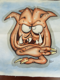 Vintage Art Bizarre Oil On Canvas Monster Painting American Artist Signed ROD
