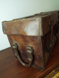 Vintage WW2 British Military Officers Heavy Leather Travel Trunk Case Lt Poupard