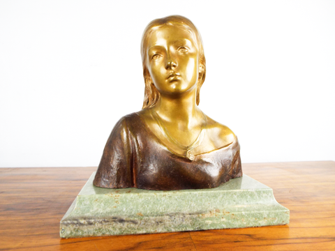 19thC French Art Nouveau Bronze Sculpture Jean Escoula Signed Art 1898