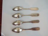 Antique 19th C American German Coin Silver Teaspoons Set Of 4 Fiddleback Design