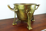 Antique Arts & Crafts Large Planter Heavy Brass Strapwork Art Nouveau Style 1900