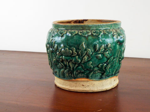 Antique 6" Chinese Green Glazed Ginger Jar Ceramic Storage Vase Dragon Decor