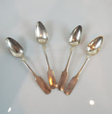 Antique 19th C American German Coin Silver Teaspoons Set Of 4 Fiddleback Design