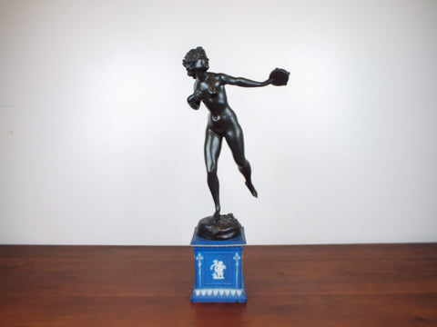 Vintage German Bronze Sculpture Bacchante Dancing Female Signed Lina Muller 1930