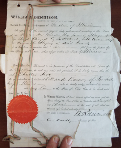 Antique Pre Civil War Arrest Warrant Ohio W Dennison 1860 Extradition Document
