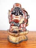 Antique Asian Wooden Art Sculpture Three Star Gods Polychromed Red Black Gold