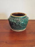Antique Chinese Green Glazed Ginger Jar 6" Clay Container Old Kitchen Home Decor