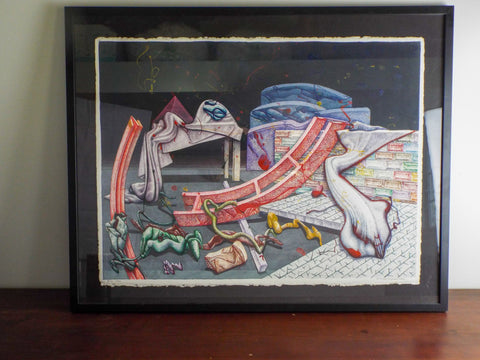 Vintage Monoprint In Colors Dennis Gould British 1986 "After We're Gone" Signed