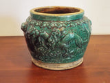Antique Chinese Green Glazed Ginger Jar 6" Clay Container Old Kitchen Home Decor