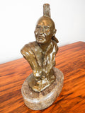 Original Iroquois Chief Bronze Sculpture Bust Signed James Regimbal Statue 1975