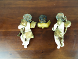 Antique Wooden German Carved Figures Set Of 3 Cherubs Putti Christmas Decor 1910