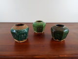 Antique Set Of 3 Chinese Glazed Ginger Jars Hexagonal Clay Containers Home Decor