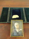 Antique Miniature Cased Painting Of A Bejeweled Lady 1920s Leather Travel Case