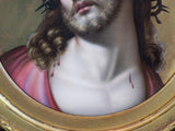Antique Porcelain Round Plaque Jesus Wears Crown Of Thorns Framed German Art