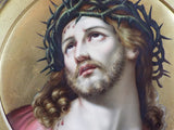 Antique Porcelain Round Plaque Jesus Wears Crown Of Thorns Framed German Art