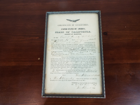 Antique Pre Civil War American Citizenship Paper Irish Immigrant California 1857