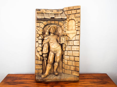 Antique 1920s Black Forest Wood Carving 3 D Art Sculpture German Art Soldier