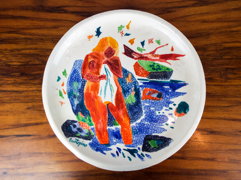 Original Gregorio Prestopino Art Pottery Charger Hand Painted Nude Bather AD 80