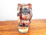 Antique Asian Wooden Art Sculpture Three Star Gods Polychromed Red Black Gold