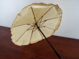 Antique Victorian Folding Carriage Cream Parasol Ebony Handle Sunbrella 1870s